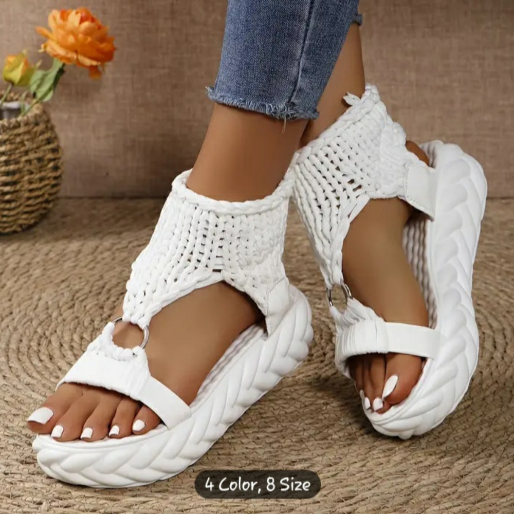 NWOT Knitted Braided Elastic Mesh Flat Bottom Full Ankle Sandals Size 7.5